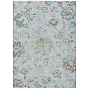 8x10 Floral Polyester Area Rug Washable Indoor Outdoor Low Pile Silver Gray