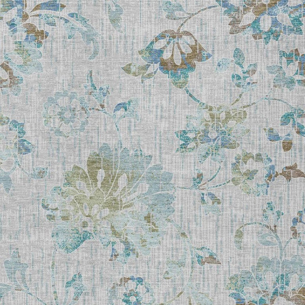 HomeRoots 8x10 Floral Polyester Area Rug Washable Indoor Outdoor Low Pile Silver Gray 733513