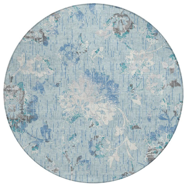 8 Foot Round Floral Polyester Area Rug Machine Washable for Patio and Indoor Use