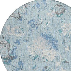 HomeRoots 8 Foot Round Floral Polyester Area Rug Machine Washable for Patio and Indoor Use 733518