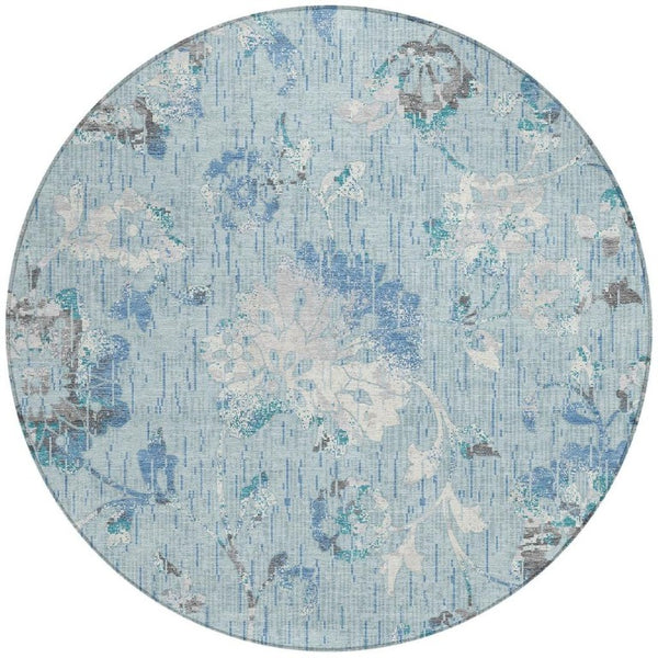 8 Foot Round Floral Polyester Area Rug Machine Washable for Patio and Indoor Use