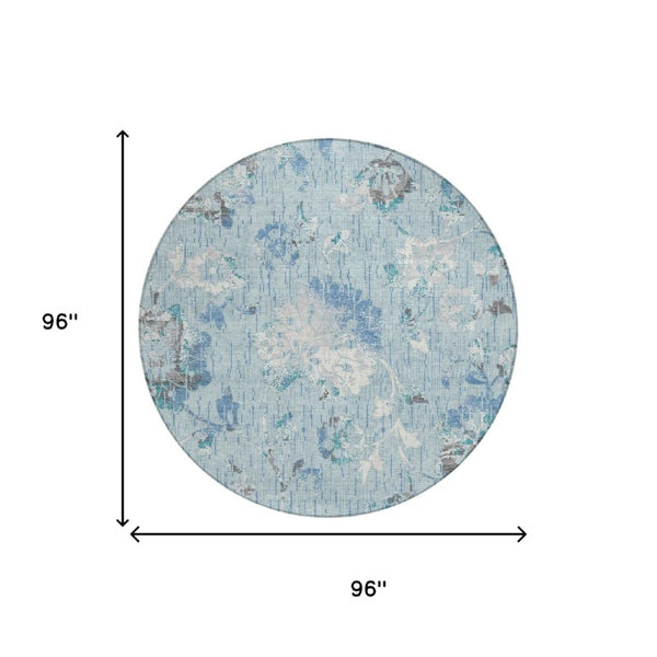 8 Foot Round Floral Polyester Area Rug Machine Washable for Patio and Indoor Use