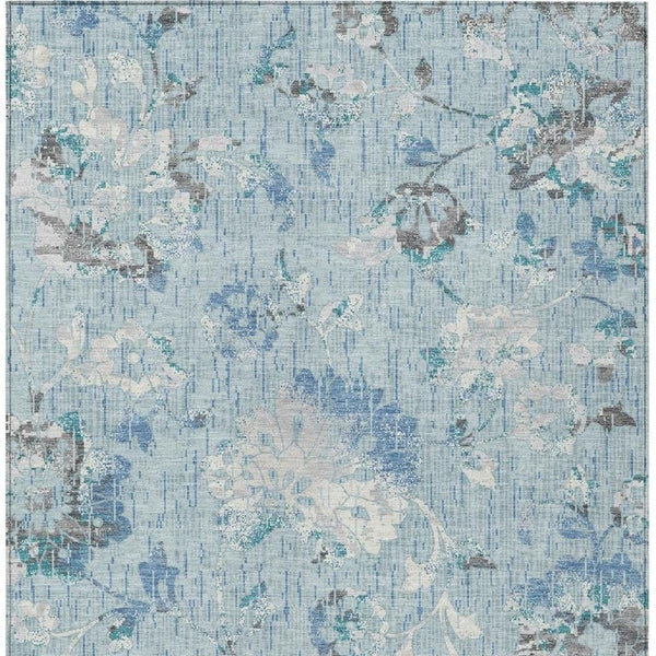 Floral Polyester Area Rug Machine Washable Indoor Outdoor Stain Resistant Patio Decor