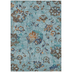 5x8 Teal Gray Floral Polyester Area Rug Washable for Indoor Outdoor Living