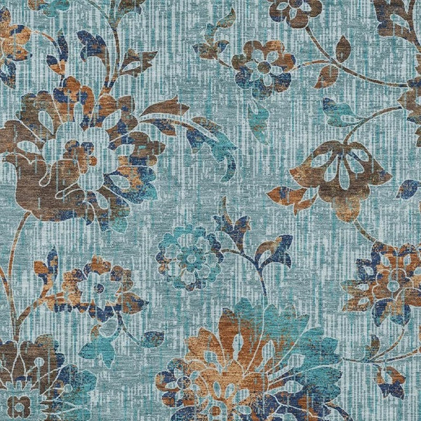 HomeRoots 8x10 Teal Floral Polyester Area Rug Machine Washable for Patio or Living Room 733525