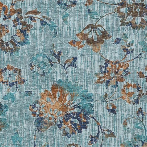 HomeRoots 10 X 14 Floral Polyester Area Rug Machine Washable Teal Gray Indoor Outdoor 733527
