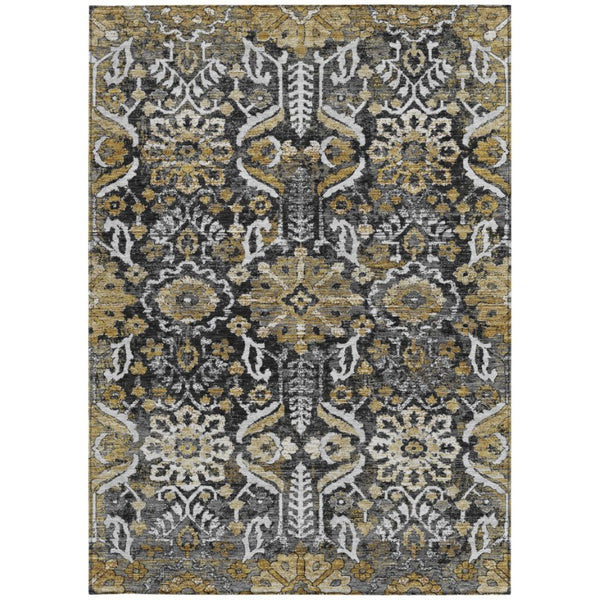 Damask Polyester Area Rug Washable Indoor Outdoor Stain Resistant Low Pile Patio Classic