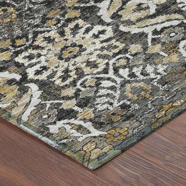 Damask Polyester Area Rug Washable Indoor Outdoor Stain Resistant Low Pile Patio Classic