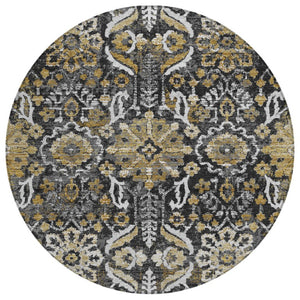8 Foot Round Damask Polyester Rug Washable Indoor Outdoor Patio Entryway Accent