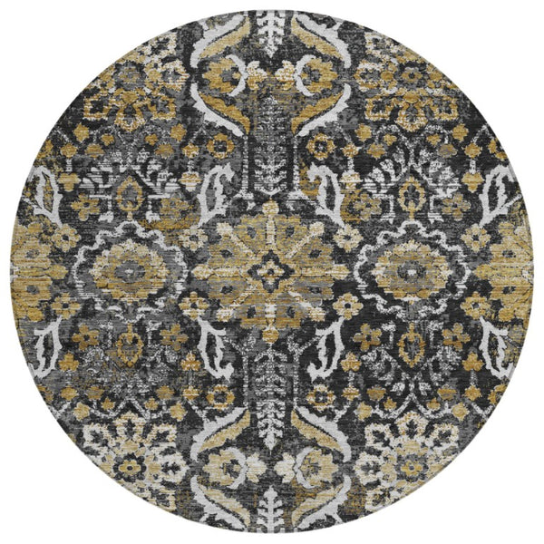 8 Foot Round Damask Polyester Rug Washable Indoor Outdoor Patio Entryway Accent