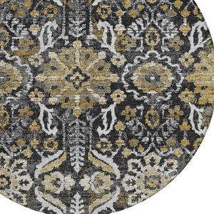 HomeRoots 8 Foot Round Damask Polyester Rug Washable Indoor Outdoor Patio Entryway Accent 733530