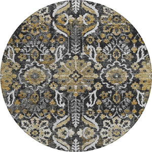 8 Foot Round Damask Polyester Rug Washable Indoor Outdoor Patio Entryway Accent