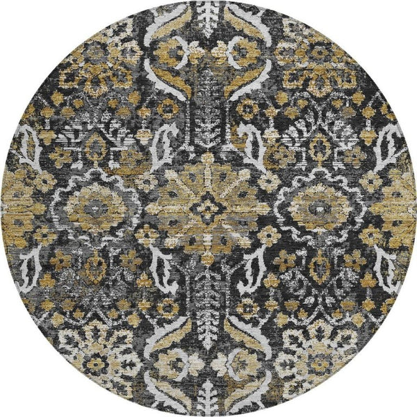 8 Foot Round Damask Polyester Rug Washable Indoor Outdoor Patio Entryway Accent