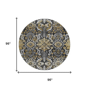 8 Foot Round Damask Polyester Rug Washable Indoor Outdoor Patio Entryway Accent