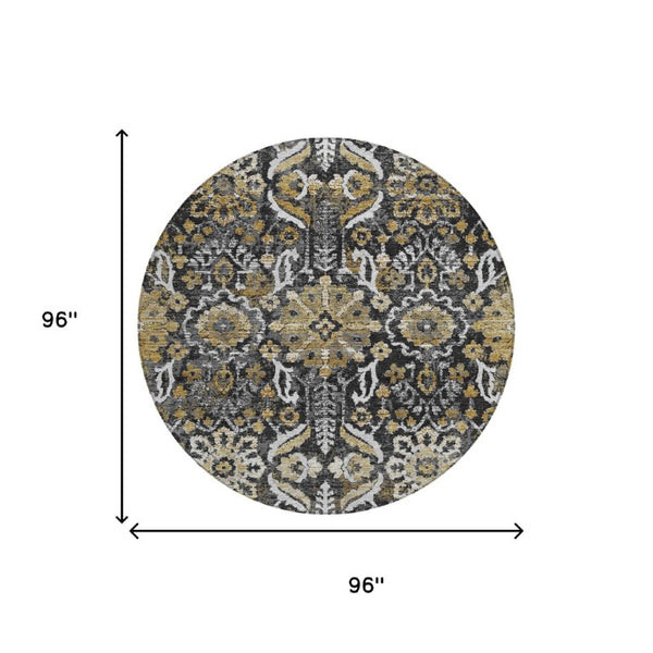 8 Foot Round Damask Polyester Rug Washable Indoor Outdoor Patio Entryway Accent