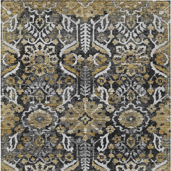 Damask Polyester Area Rug Washable Indoor Outdoor Stain Resistant Low Pile Patio Classic