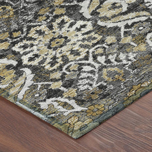 Damask Polyester Area Rug Washable Indoor Outdoor Stain Resistant Low Pile Patio Classic