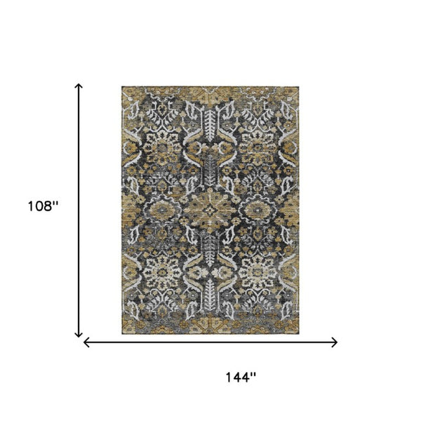 Damask Polyester Area Rug Washable Indoor Outdoor Stain Resistant Low Pile Patio Classic
