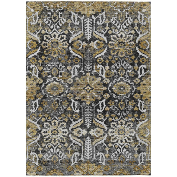 Damask Polyester Area Rug Washable Indoor Outdoor Stain Resistant Low Pile Patio Classic