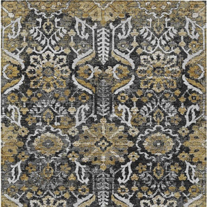 Damask Polyester Area Rug Washable Indoor Outdoor Stain Resistant Low Pile Patio Classic