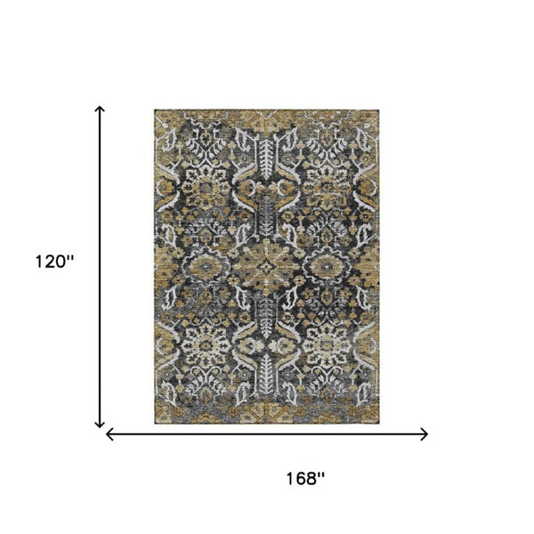 Damask Polyester Area Rug Washable Indoor Outdoor Stain Resistant Low Pile Patio Classic