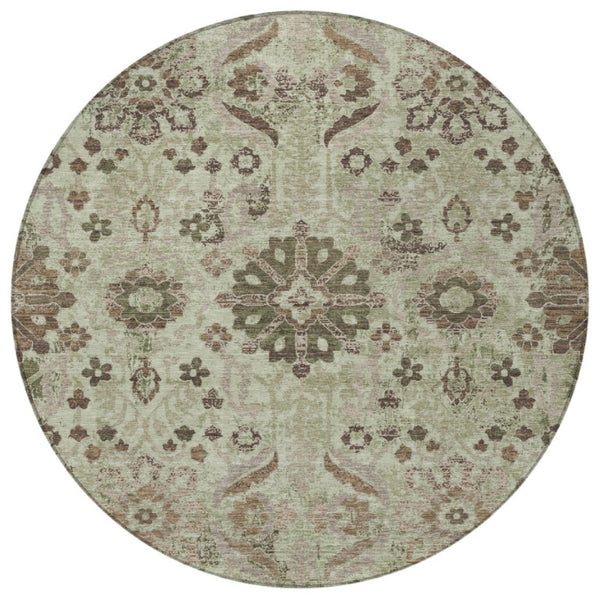 8 Ft Round Damask Polyester Area Rug Washable Indoor Outdoor Patio Accent