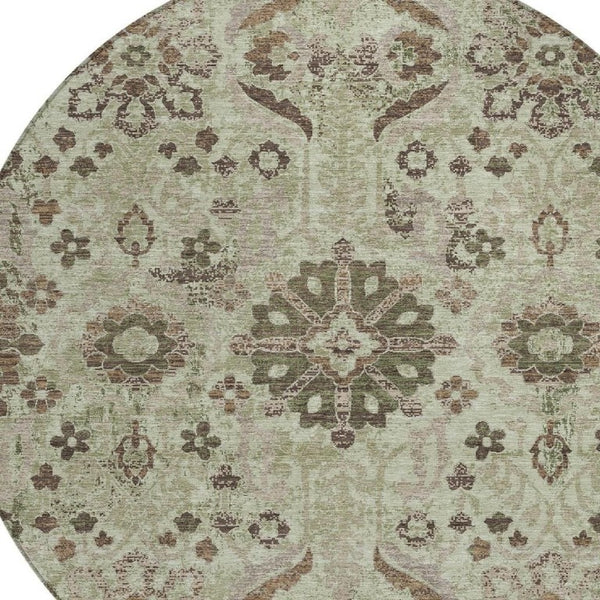 8 Ft Round Damask Polyester Area Rug Washable Indoor Outdoor Patio Accent