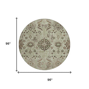 8 Ft Round Damask Polyester Area Rug Washable Indoor Outdoor Patio Accent