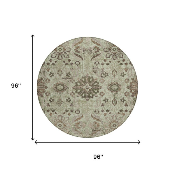 8 Ft Round Damask Polyester Area Rug Washable Indoor Outdoor Patio Accent