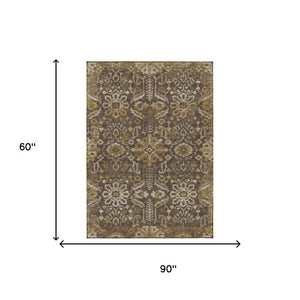 5x8 Damask Polyester Area Rug Washable Indoor Outdoor Patio Living Room Decor