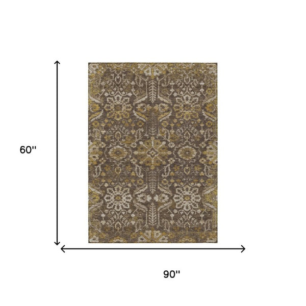 5x8 Damask Polyester Area Rug Washable Indoor Outdoor Patio Living Room Decor