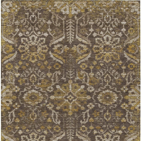 8 X 10 Damask Polyester Area Rug Washable Indoor Outdoor Patio Brown Tones