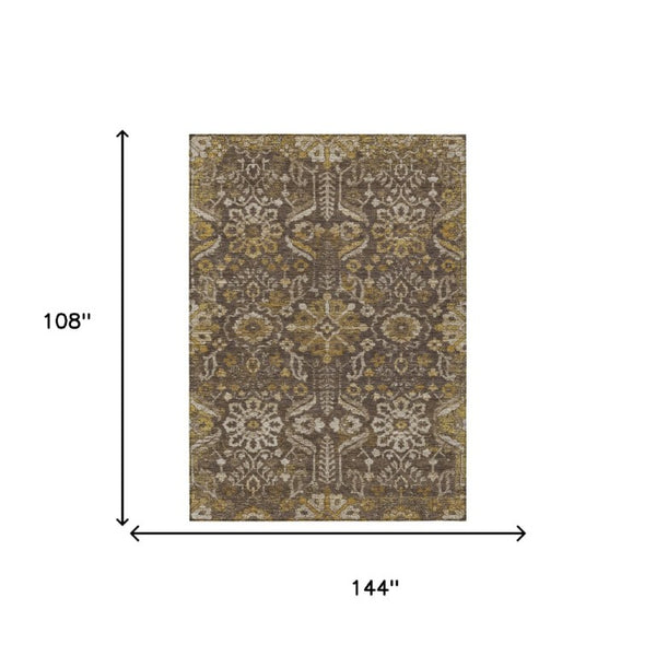 9x12 Damask Washable Polyester Area Rug Indoor Outdoor Patio Living Room Accent