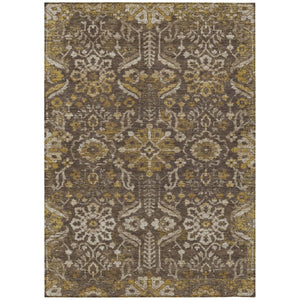 10 X 14 Damask Polyester Area Rug Washable Indoor Outdoor Patio Entryway Brown