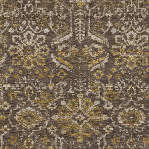 HomeRoots 10 X 14 Damask Polyester Area Rug Washable Indoor Outdoor Patio Entryway Brown 733545