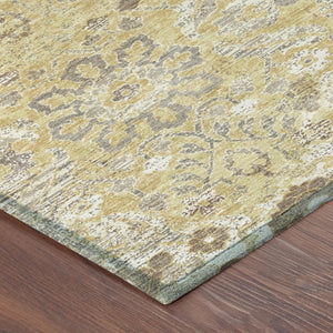 8 Foot Round Damask Area Rug Washable Polyester Indoor Outdoor Patio Gold Wheat