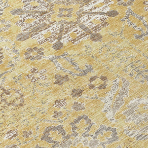 8 Foot Round Damask Area Rug Washable Polyester Indoor Outdoor Patio Gold Wheat