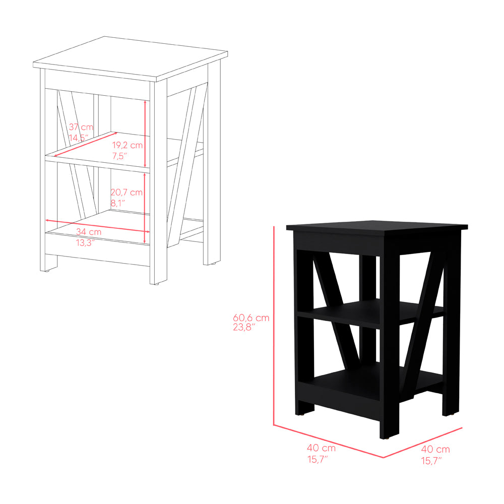 English Elm Side Table Rossville Black - Modern Engineered Wood End Table with Two Open Shelves, Durable Design, Easy Assembly (34.6x20.9x3.1) B092P191180