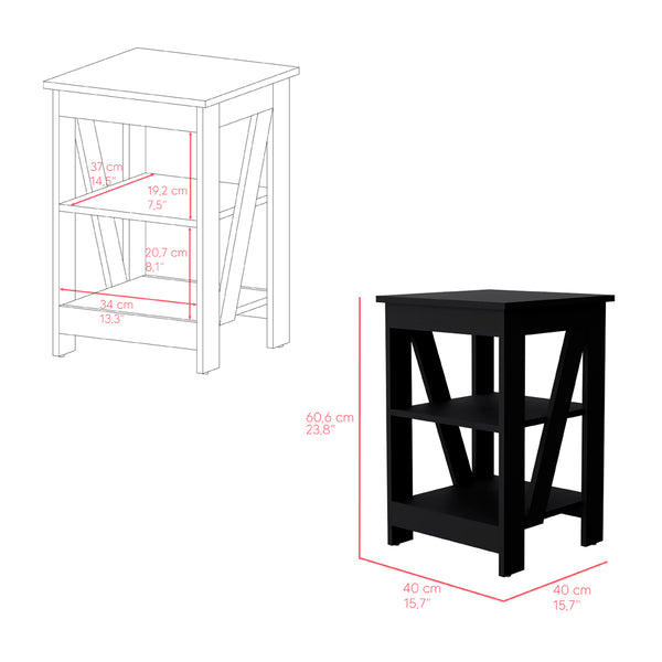 English Elm Side Table Rossville Black - Modern Engineered Wood End Table with Two Open Shelves, Durable Design, Easy Assembly (34.6x20.9x3.1) B092P191180