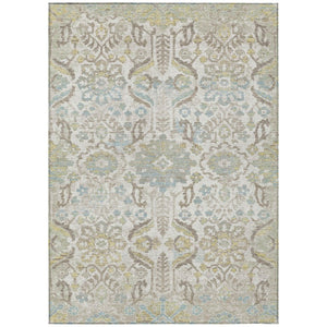 5 X 8 Ivory Beige Damask Polyester Indoor Outdoor Washable Area Rug for Patios