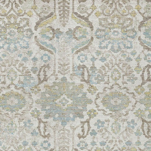 HomeRoots 5 X 8 Ivory Beige Damask Polyester Indoor Outdoor Washable Area Rug for Patios 733559