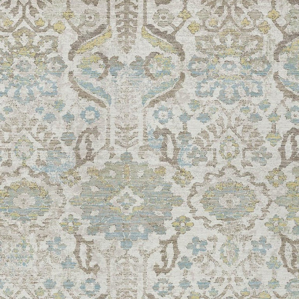 HomeRoots 5 X 8 Ivory Beige Damask Polyester Indoor Outdoor Washable Area Rug for Patios 733559