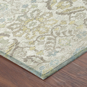5 X 8 Ivory Beige Damask Polyester Indoor Outdoor Washable Area Rug for Patios