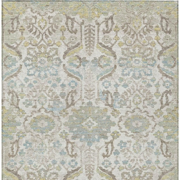 8x10 Washable Damask Polyester Area Rug Ivory Beige Indoor Outdoor Patio Living