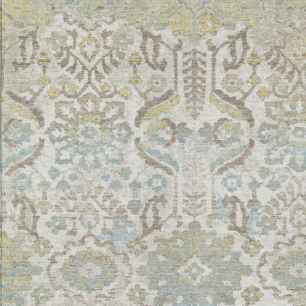 HomeRoots 9x12 Washable Indoor Outdoor Polyester Rug Ivory Damask Pattern Low Pile Large 733562