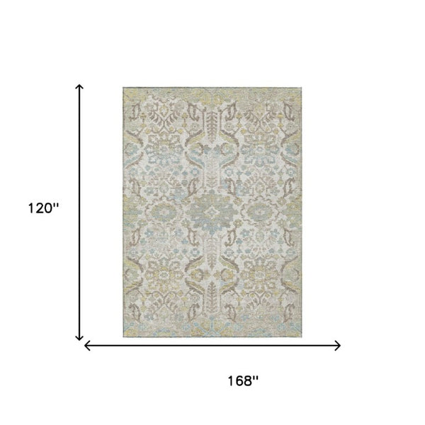 10 X 14 Damask Washable Polyester Area Rug for Indoor Outdoor High Traffic Spaces