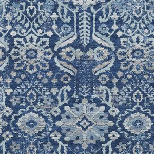 HomeRoots 9 X 12 Navy Damask Polyester Area Rug Machine Washable Indoor Outdoor Patio Use 733568
