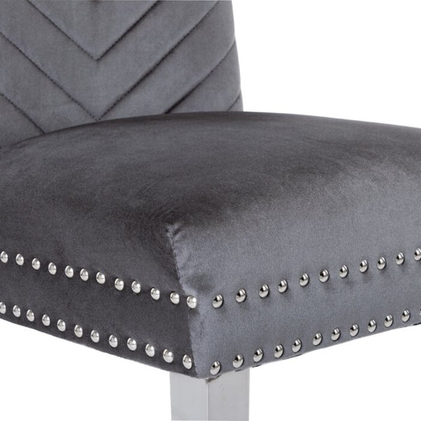 English Elm Eva Tufted Velvet Dining Chairs with Polished Steel Legs for Elegant Moody Spaces Gray 733569236183