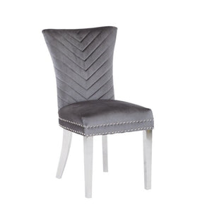 English Elm Eva Tufted Velvet Dining Chairs with Polished Steel Legs for Elegant Moody Spaces Gray 733569236183