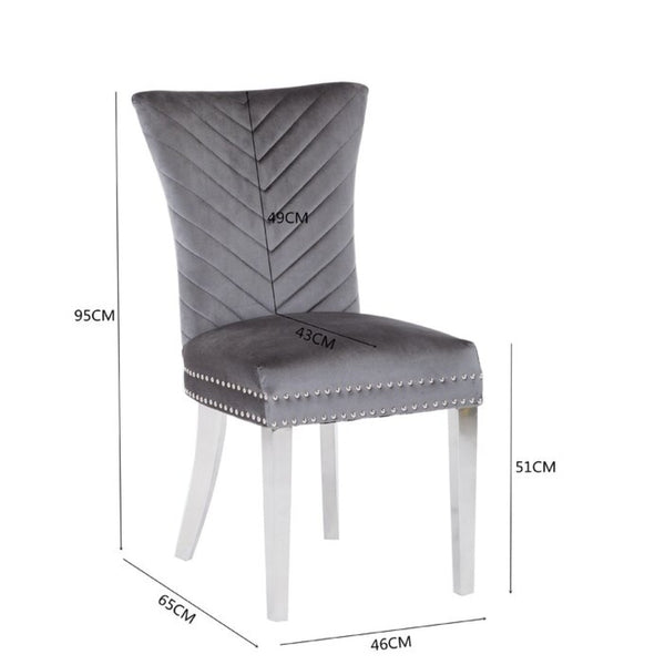 English Elm Eva Tufted Velvet Dining Chairs with Polished Steel Legs for Elegant Moody Spaces Gray 733569236183